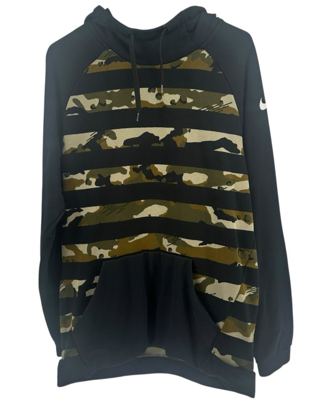 NIKE DRIFIT Mens Black & Camo‎ Pullover Hoodie Long Sleeve Sweatshirt Size L - Picture 2 of 10